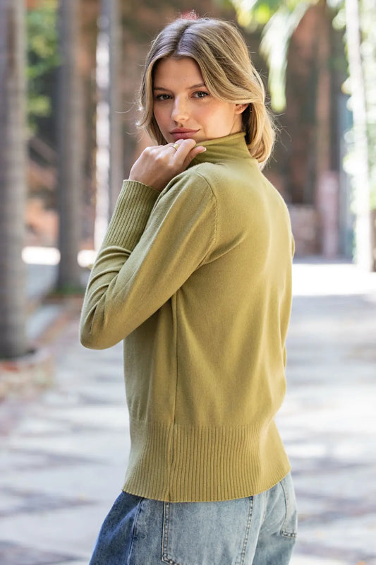 Rolled Mock Neck Knit Sweater
