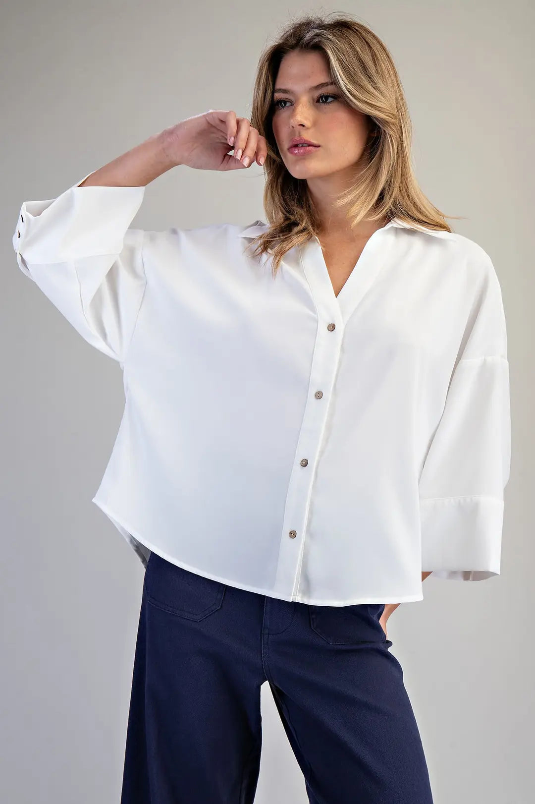 Button Down Pleated Back Blouse