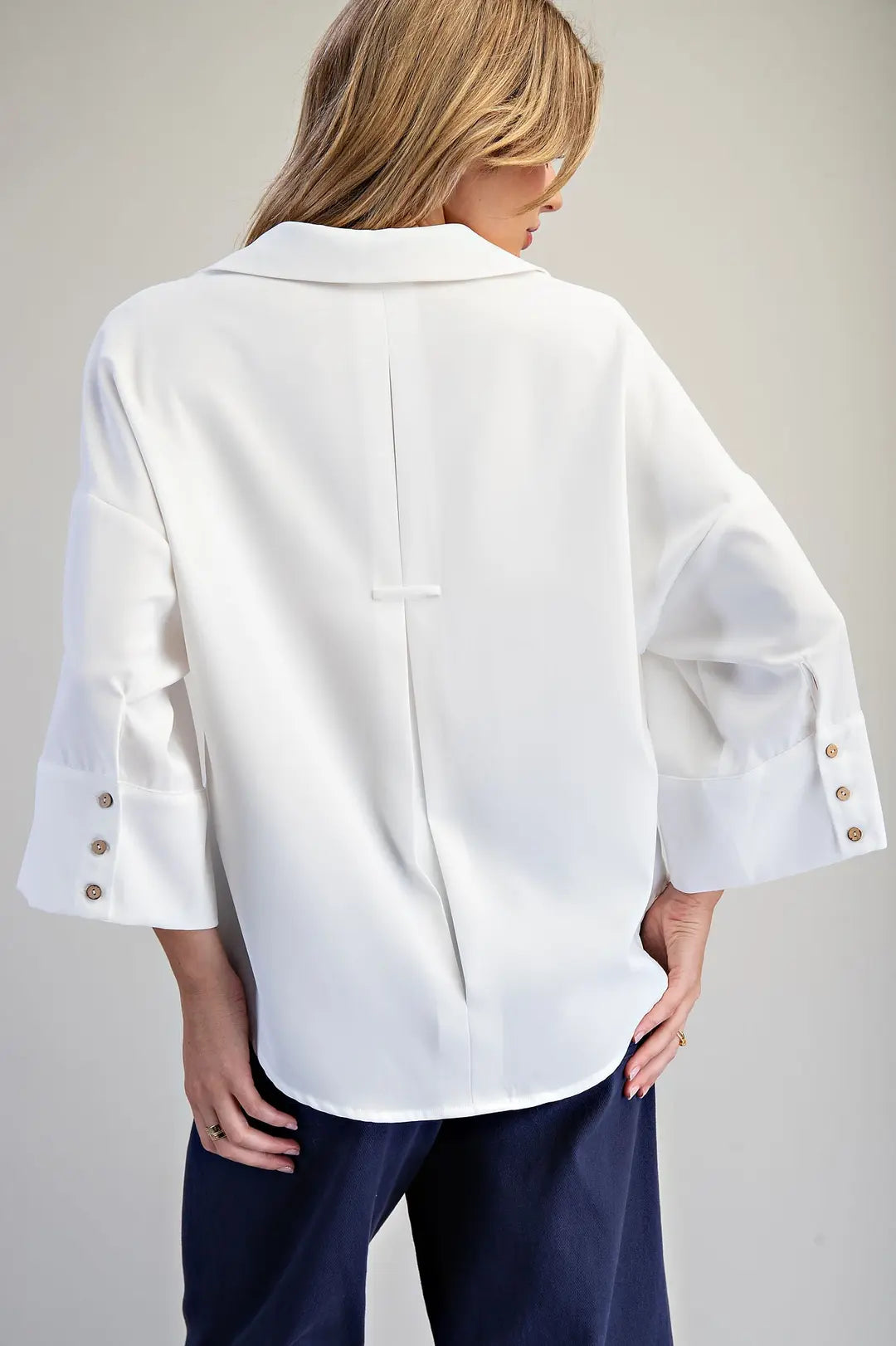 Button Down Pleated Back Blouse