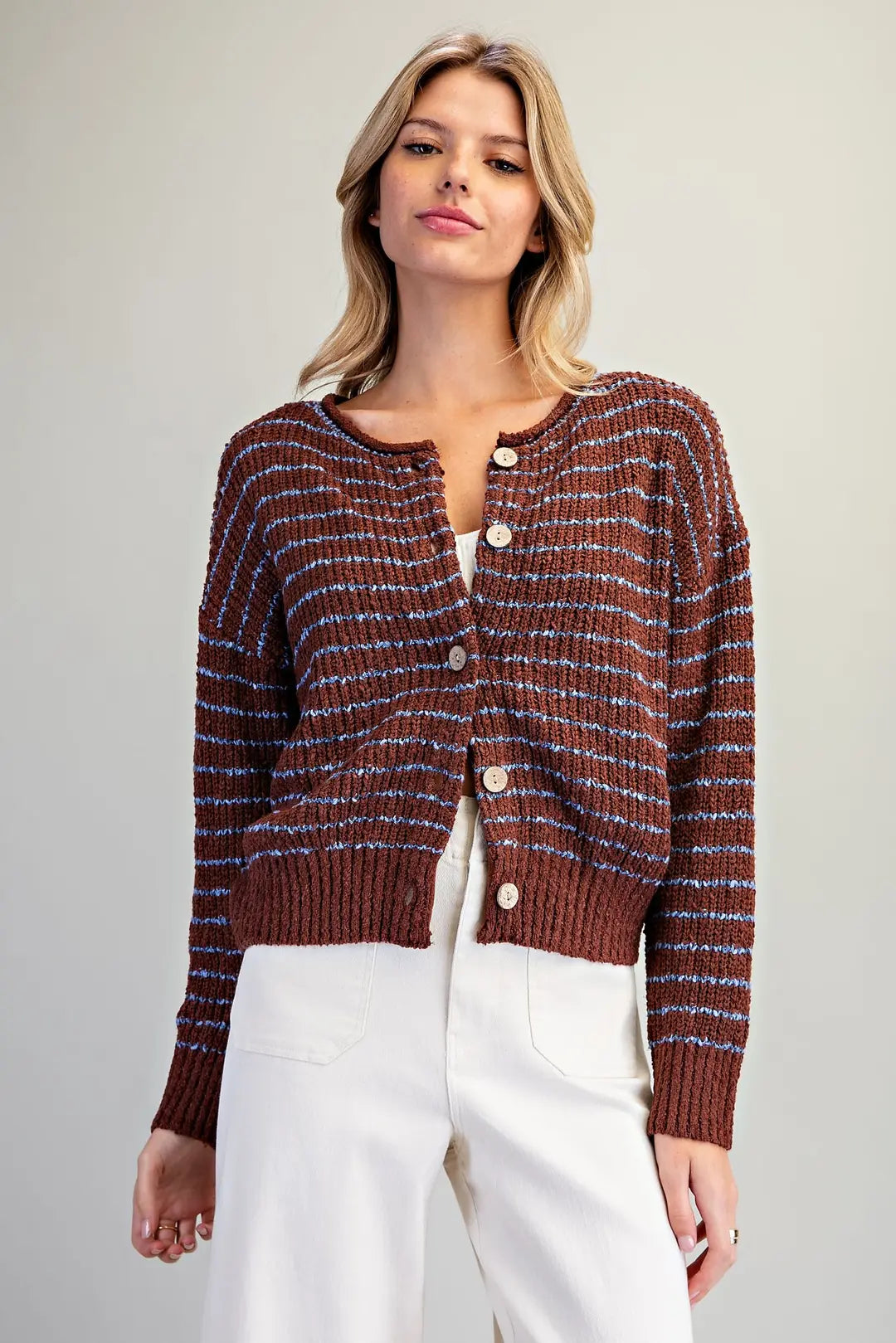 Striped Textured Knit Cardigan