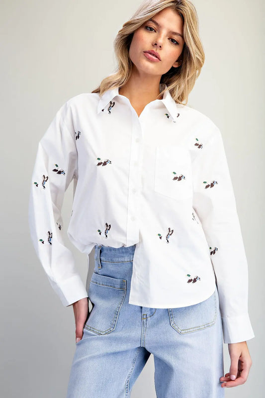 Embroidered Duck Button Down Shirt