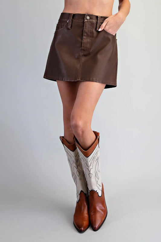 Stone Washed Pleather Mini Skirt