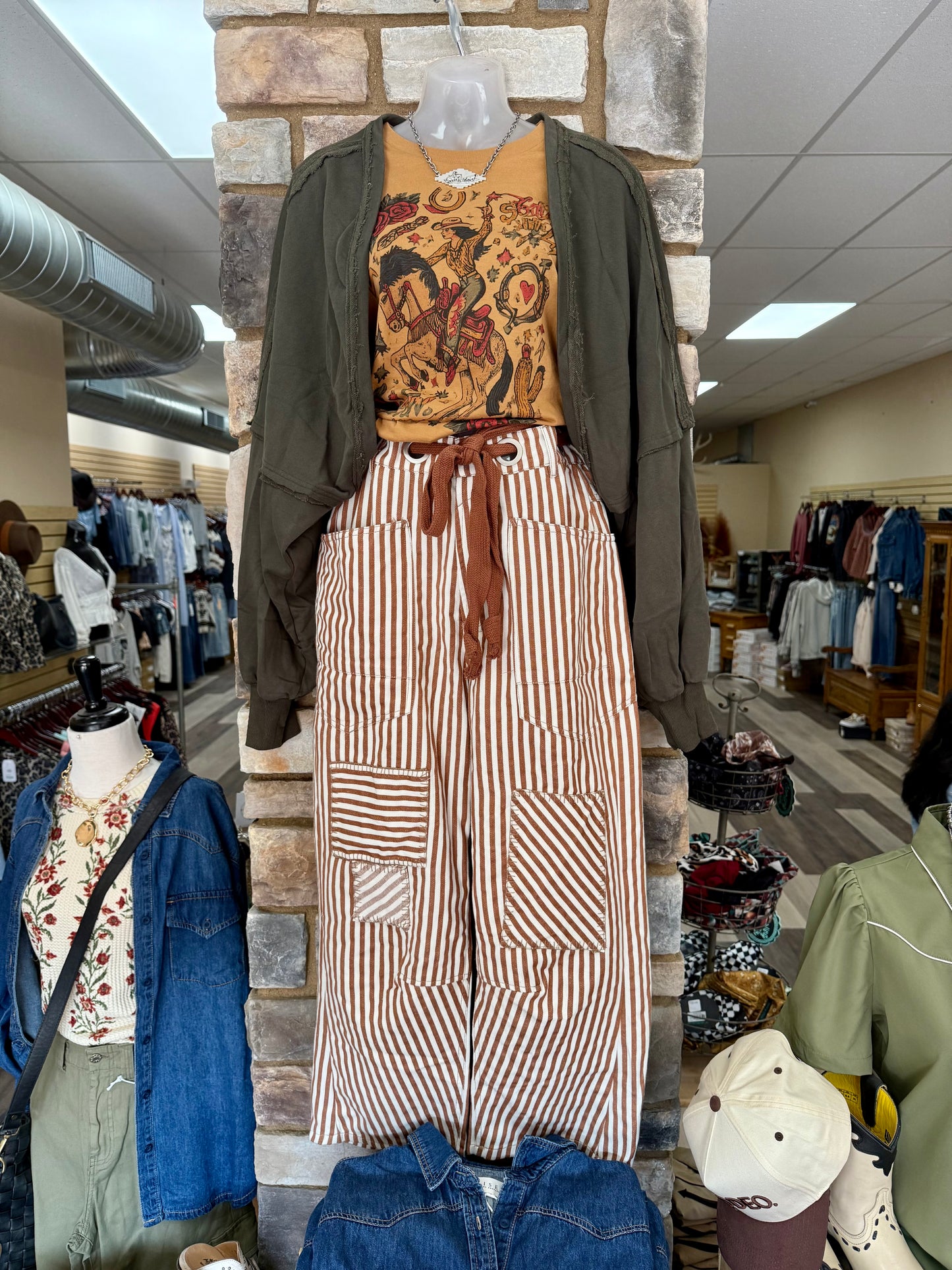 Caramel Striped Barrel Pants