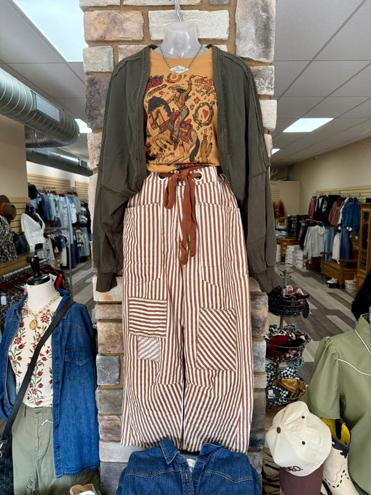Caramel Striped Barrel Pants