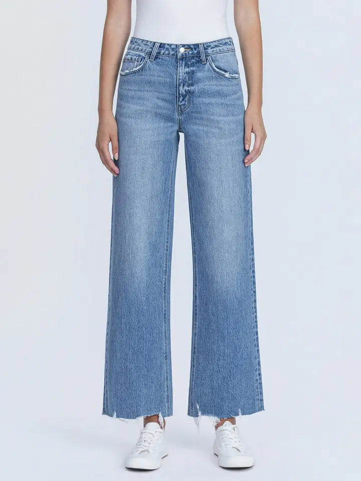 Vervet High Rise Clean Cut Hem W Destruction Wide Jeans