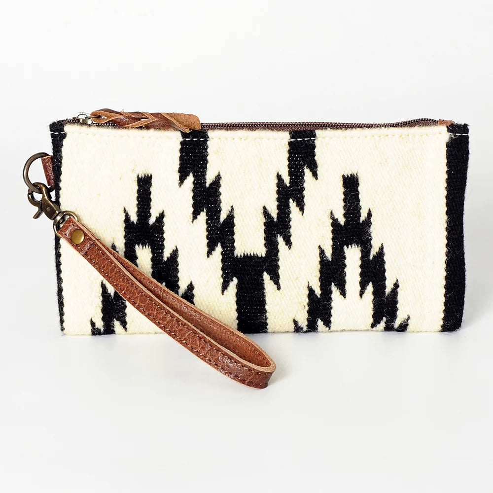 Southwestern Wool Wristlet Clutch with Tribal Pattern