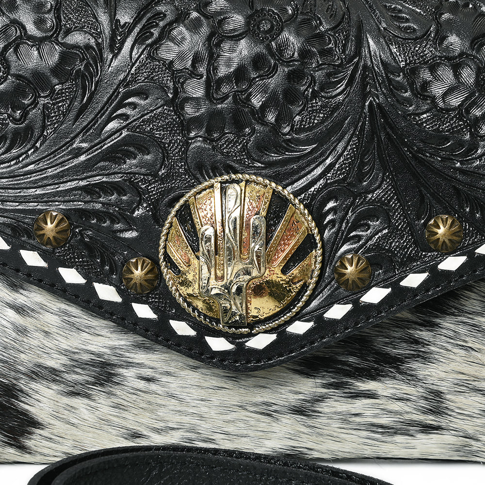 Small Crossbody Hair-On Hand Tooled Leather Purse