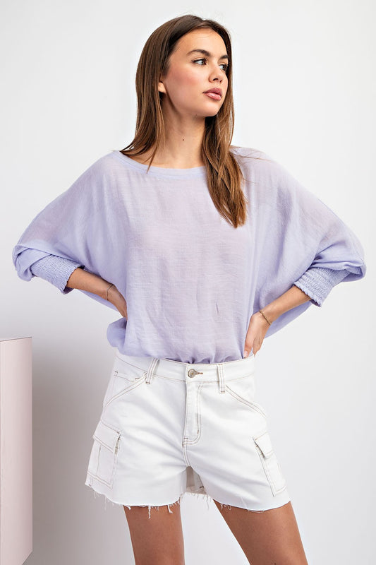 Lavender Smocked Linen Top