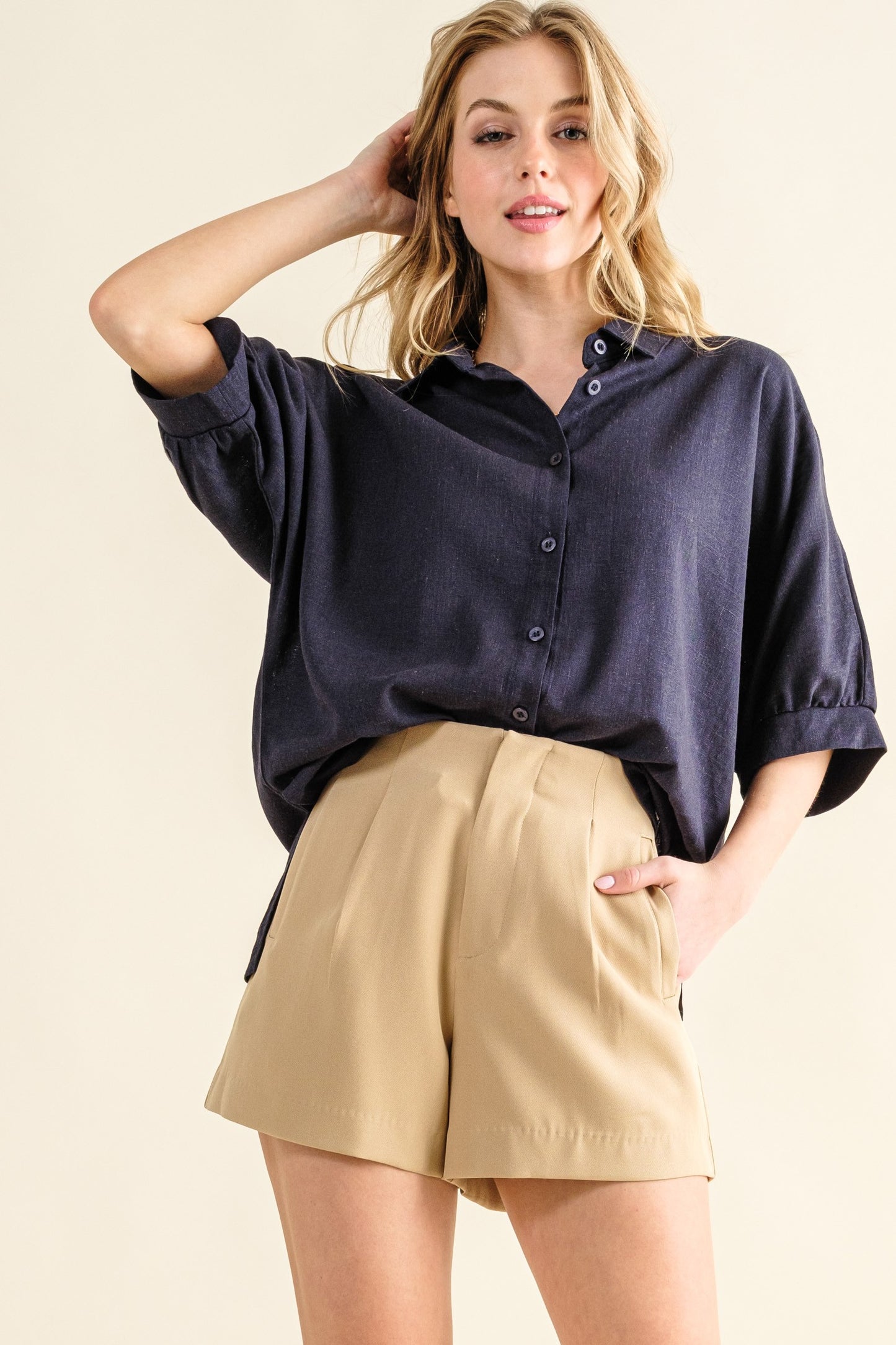 Oversized Linen Button Down Shirts Top