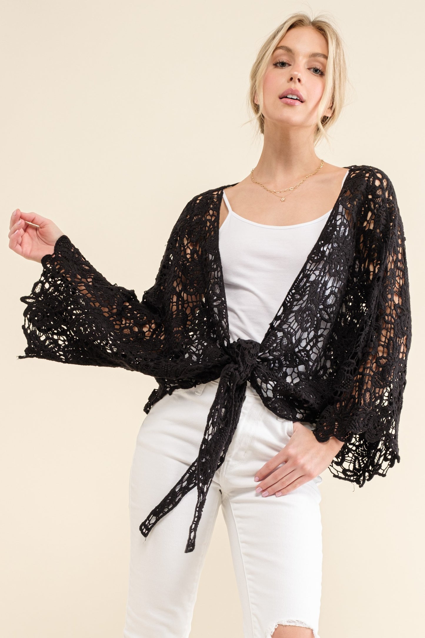 Lace Tie Front Wrap Style Summer Top