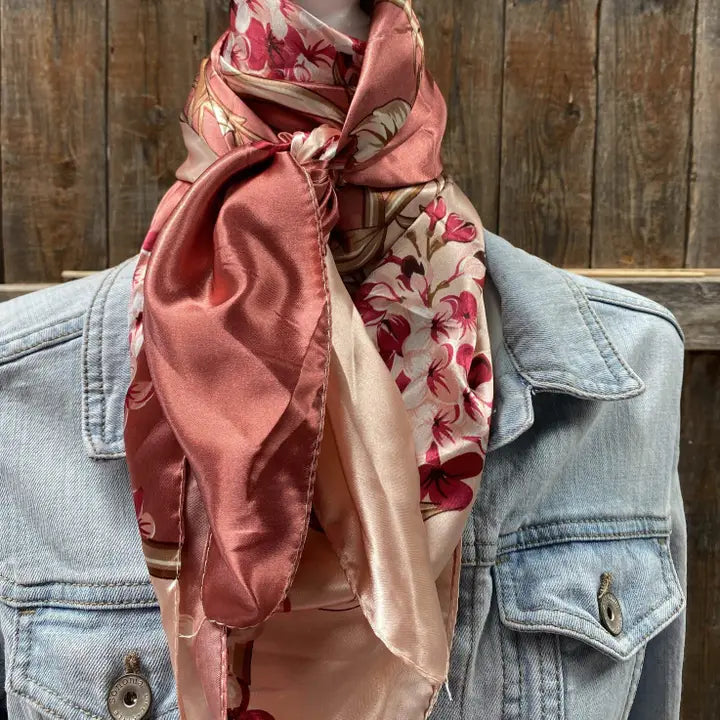 35X35" Raspberry Pink Floral Wild Rag/Scarf
