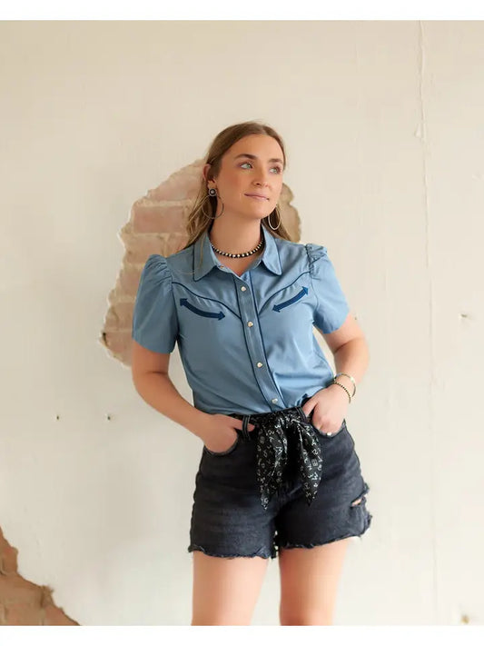 Blue Pearl Snap Top