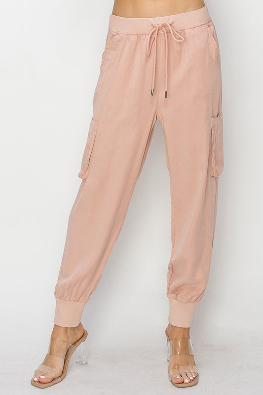 Soft Pink Cargo Jogger Pants