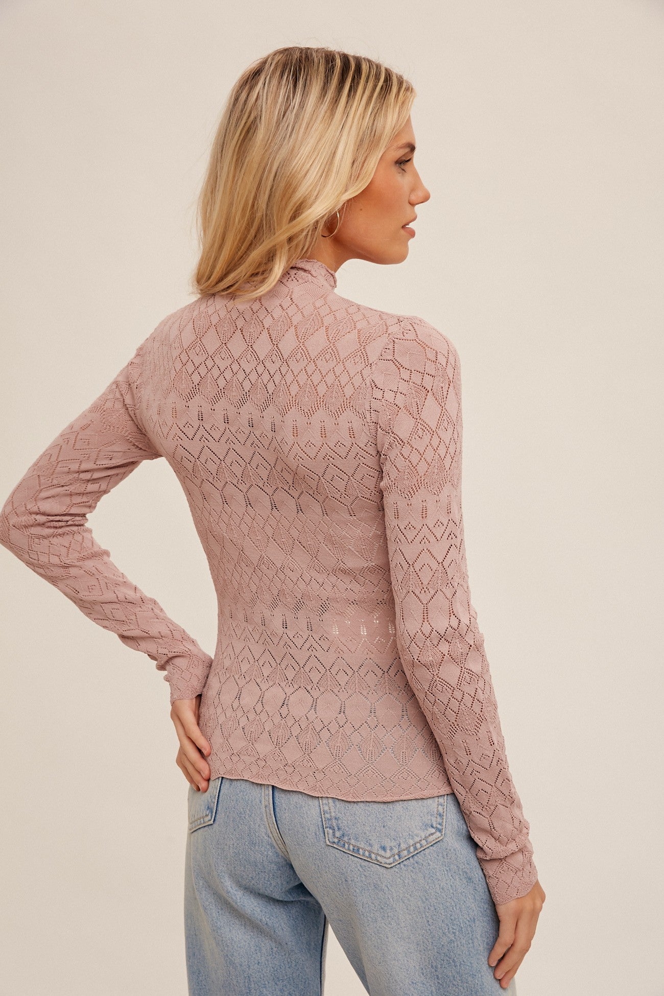 Mockneck Pointelle Knit Top