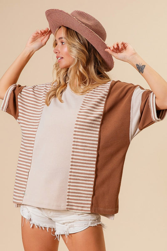 Mix Matched Dolman Sleeve Latte Top