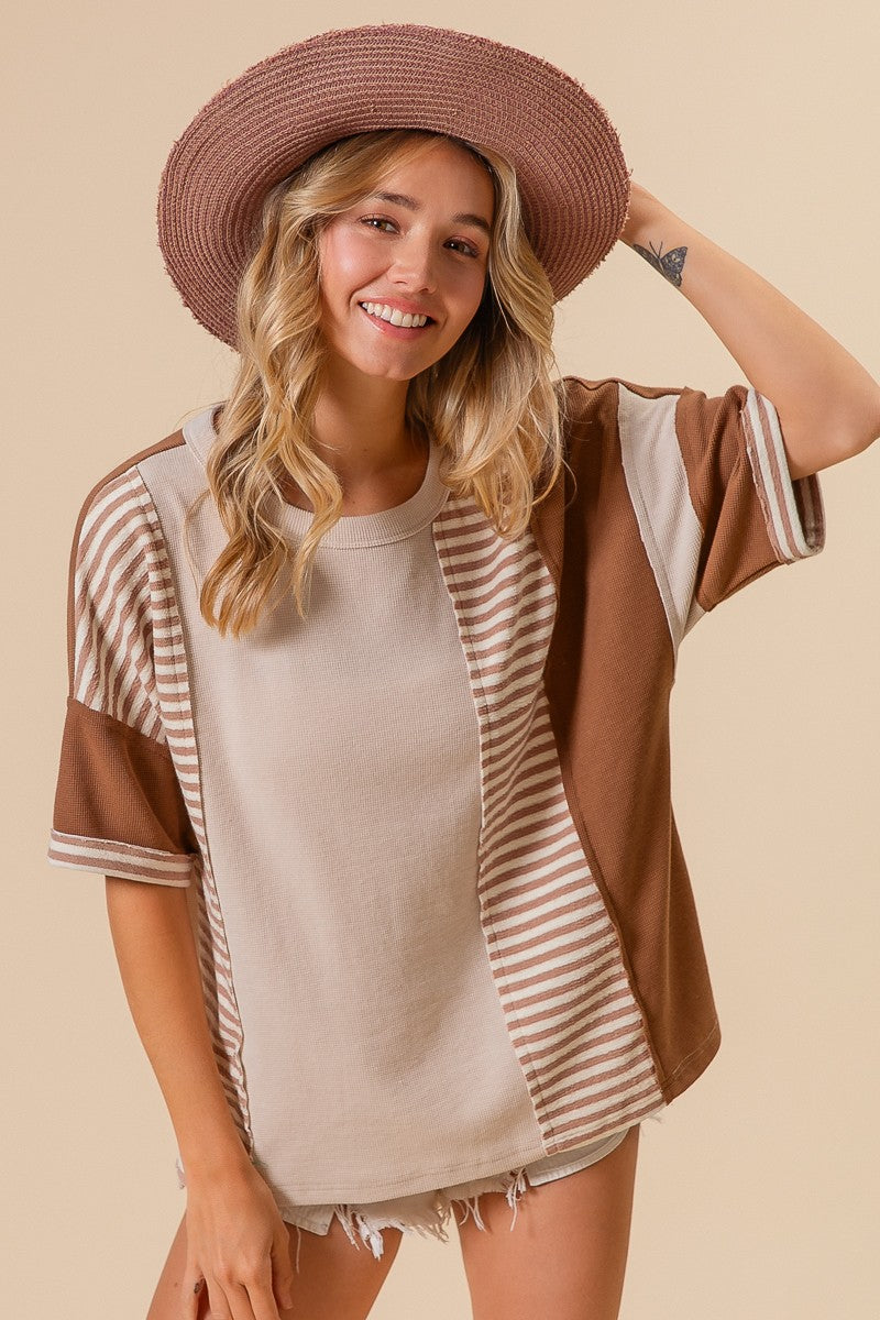 Mix Matched Dolman Sleeve Latte Top