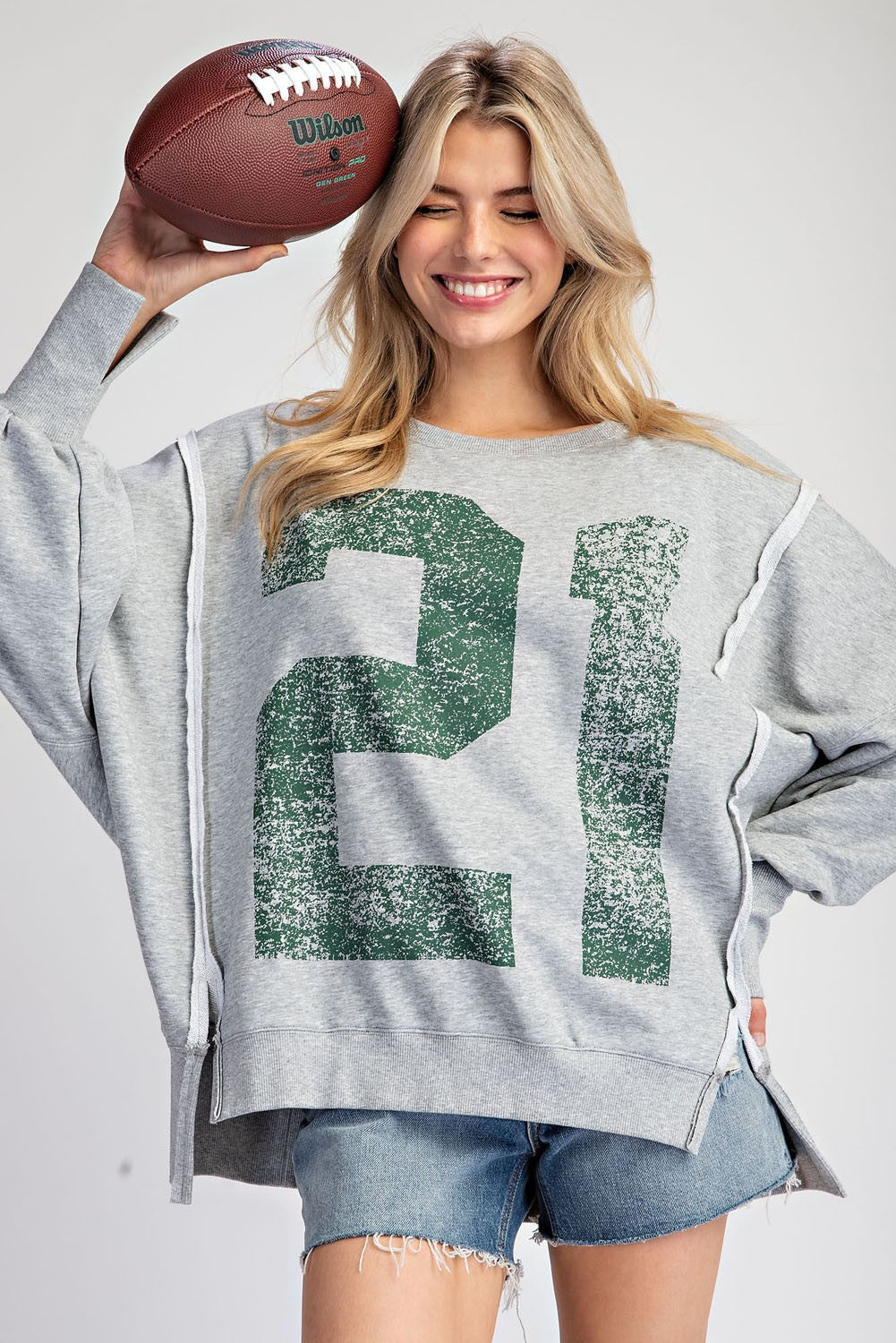 Faded Varsity Print Long Sleeve Pullover Top