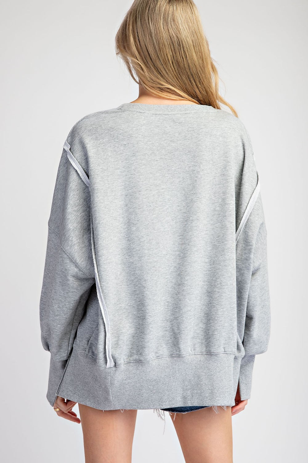Faded Varsity Print Long Sleeve Pullover Top