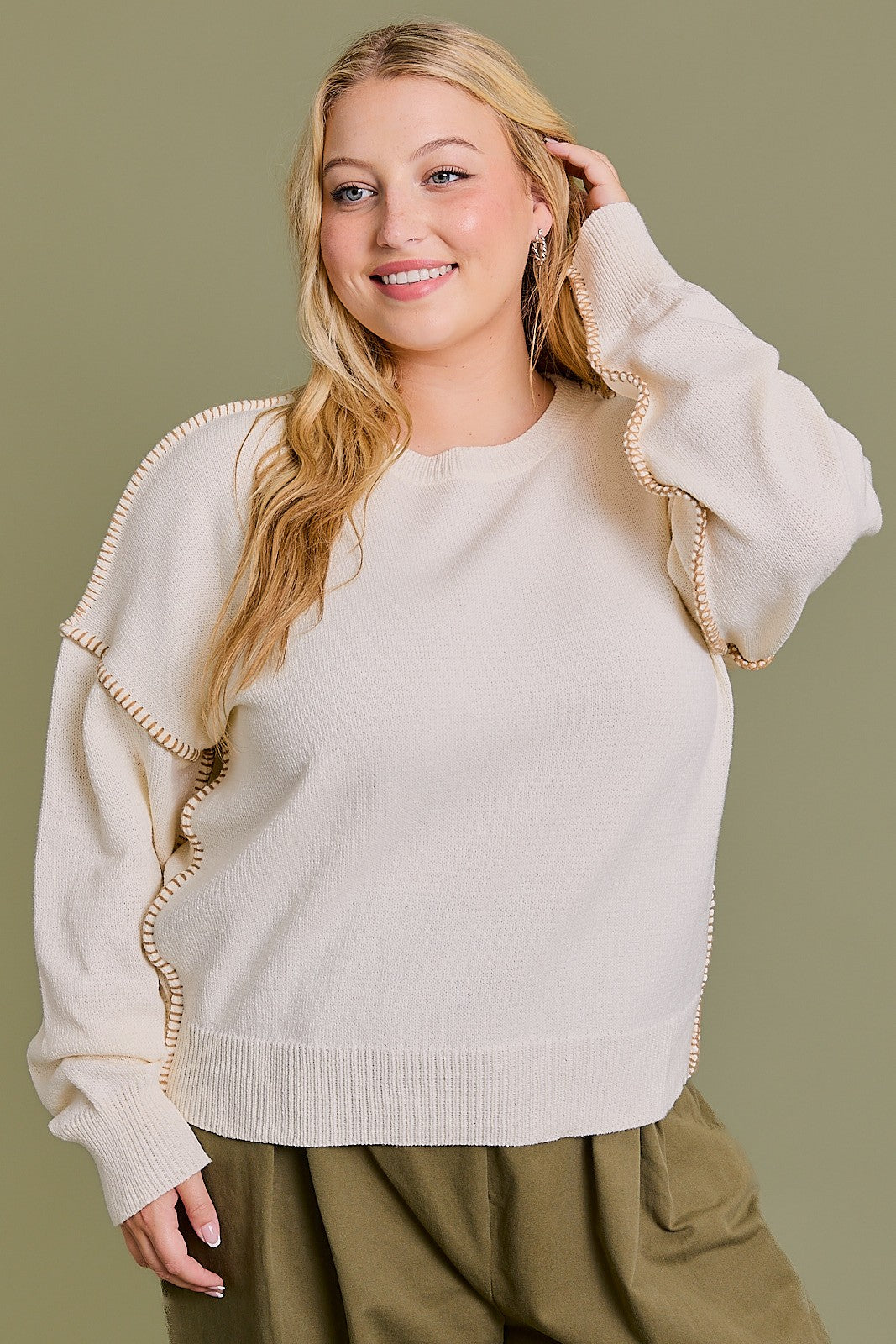 Edge Embellished Pullover Sweater