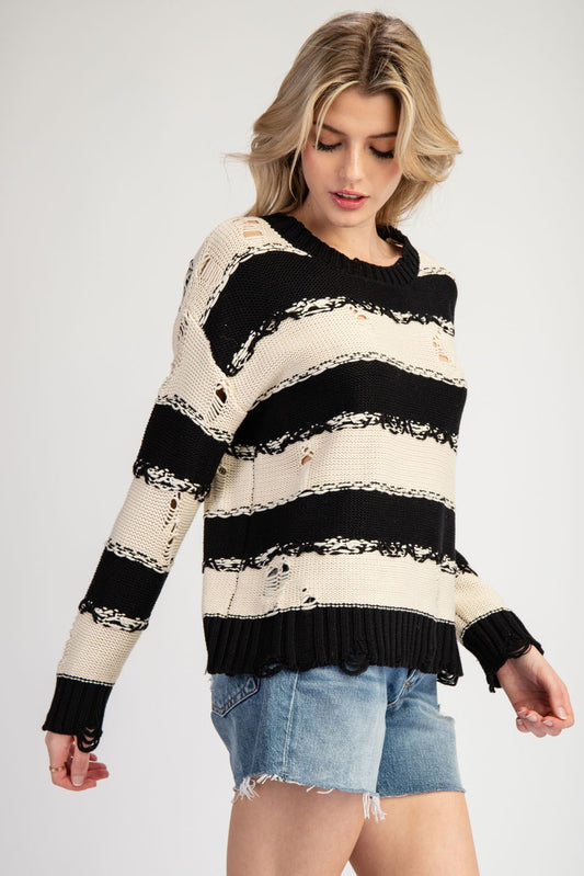 Striped Distressed Sweater