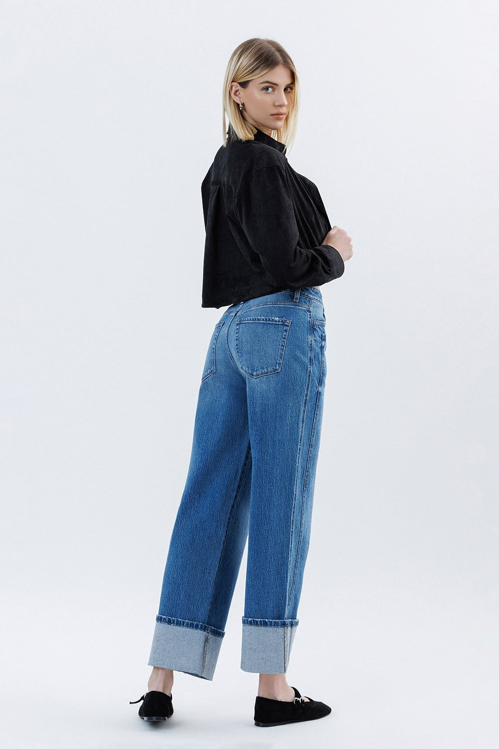 Vervet Super High Rise Cuffed Baggy Wide Jeans