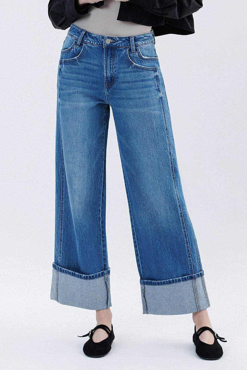 Vervet Super High Rise Cuffed Baggy Wide Jeans