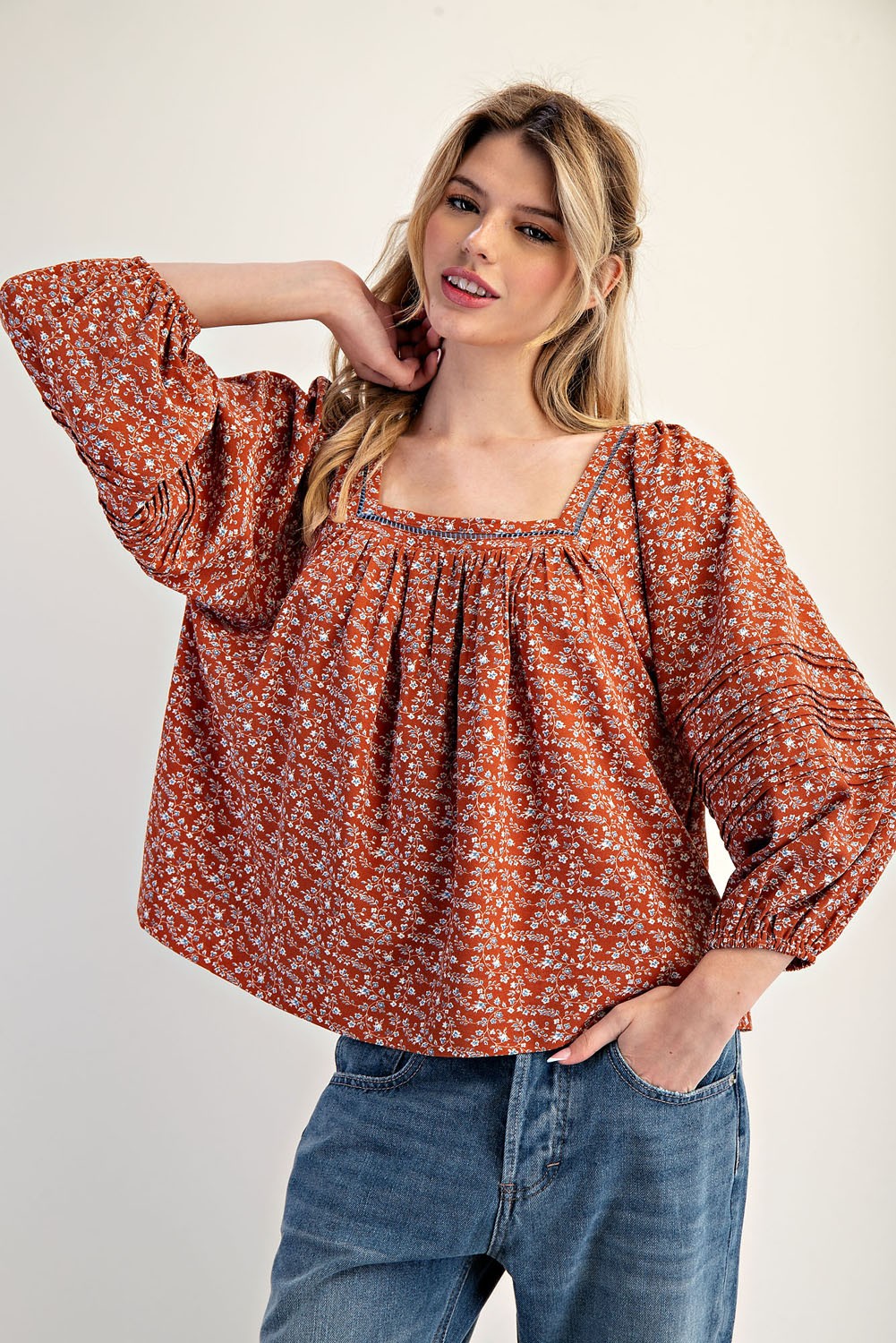 Floral Printed Square Neck Blouse