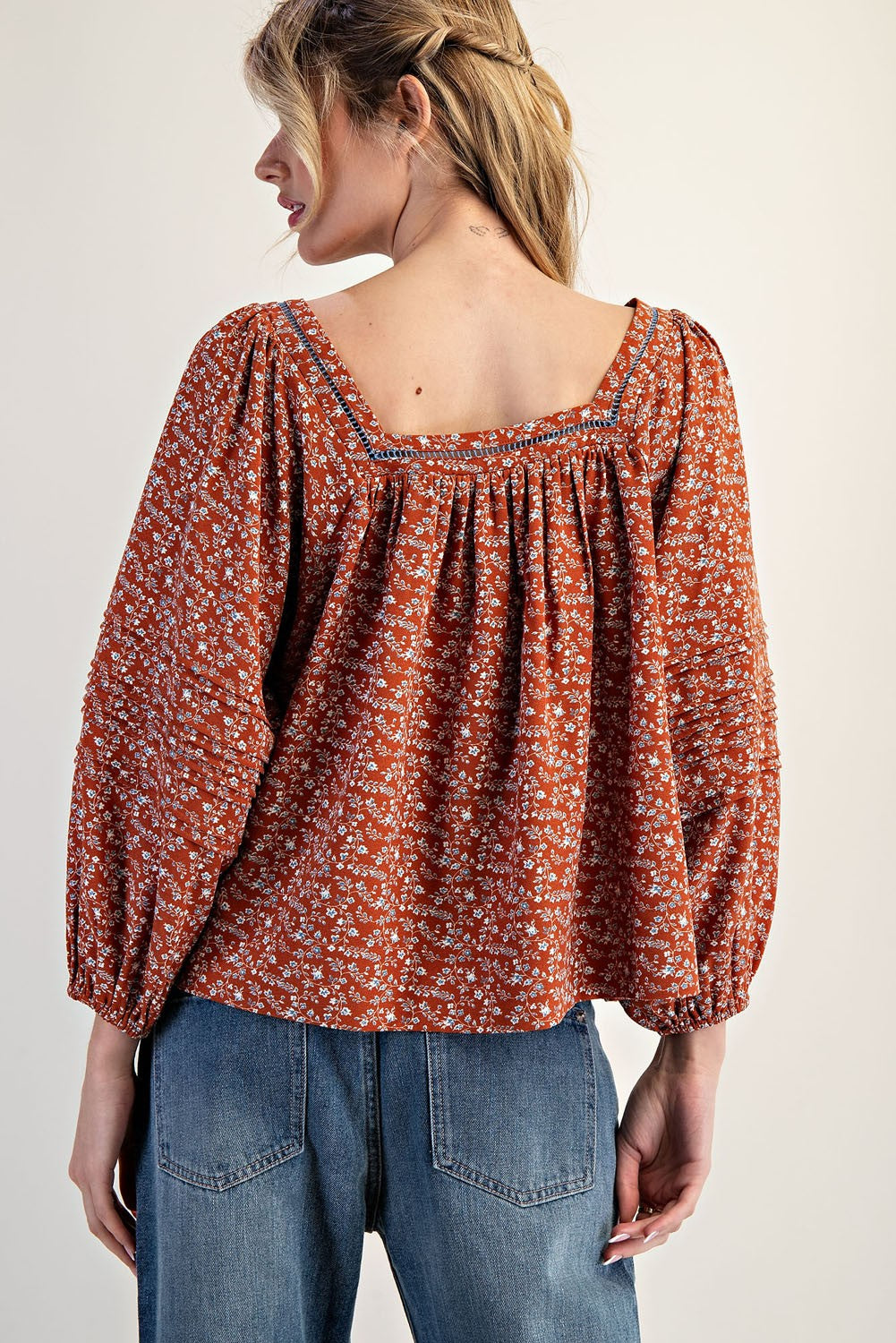 Floral Printed Square Neck Blouse