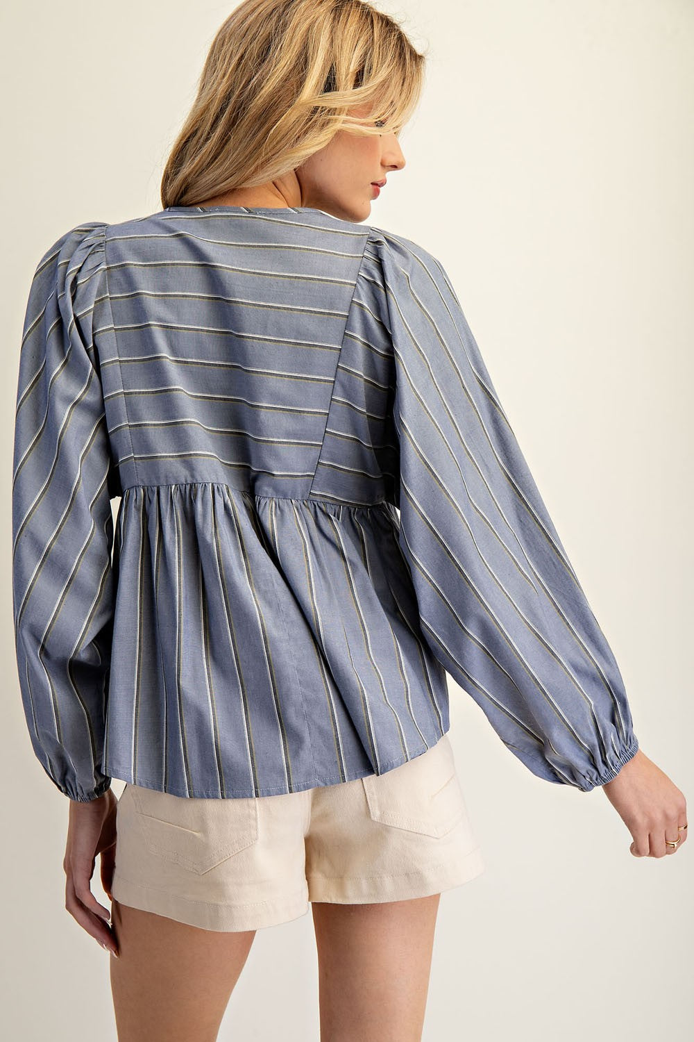 Striped Tassel Drawstring Top