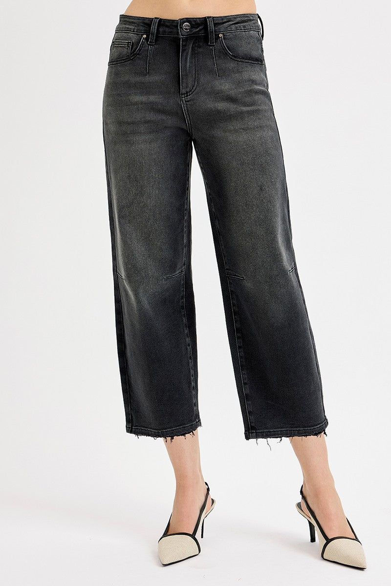Risen Mid Rise Fit Crop Wide Barrel Leg Jeans