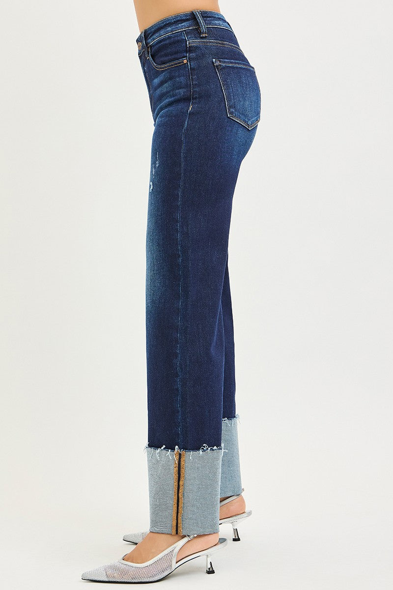 Risen High Rise Ankle Wide Cuffed Jeans