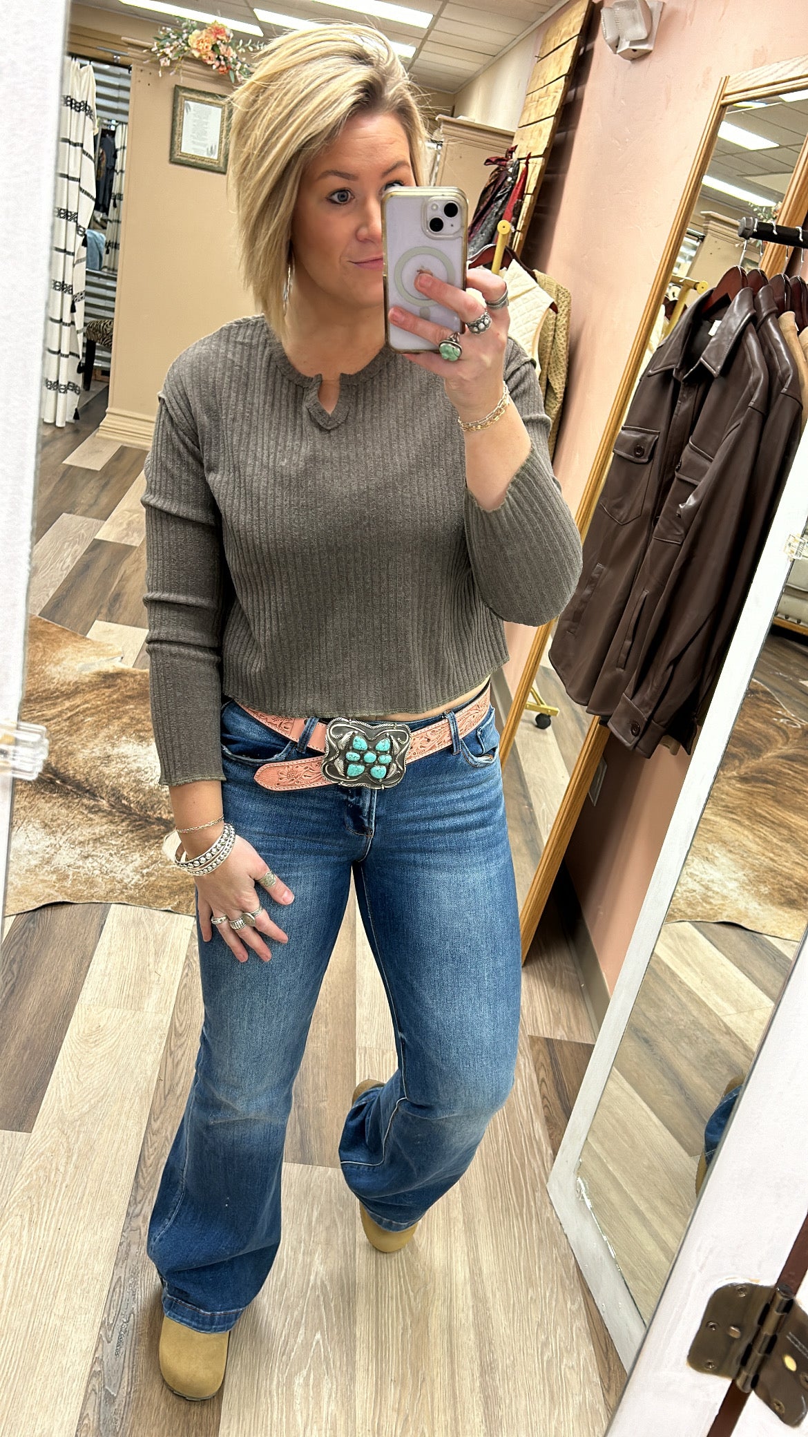 Notched Neck long sleeve top