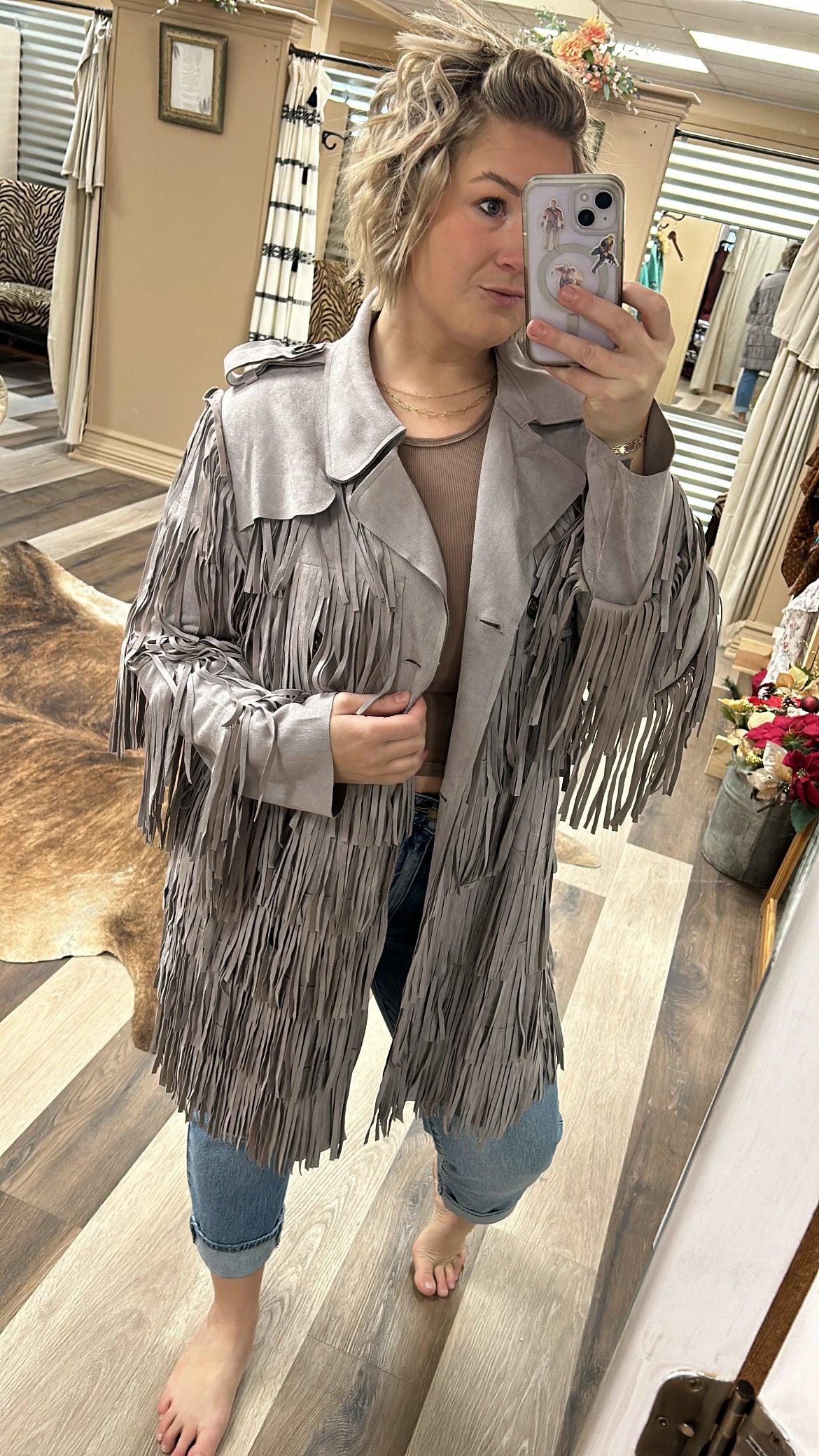 Fringe Suede Trench Coat