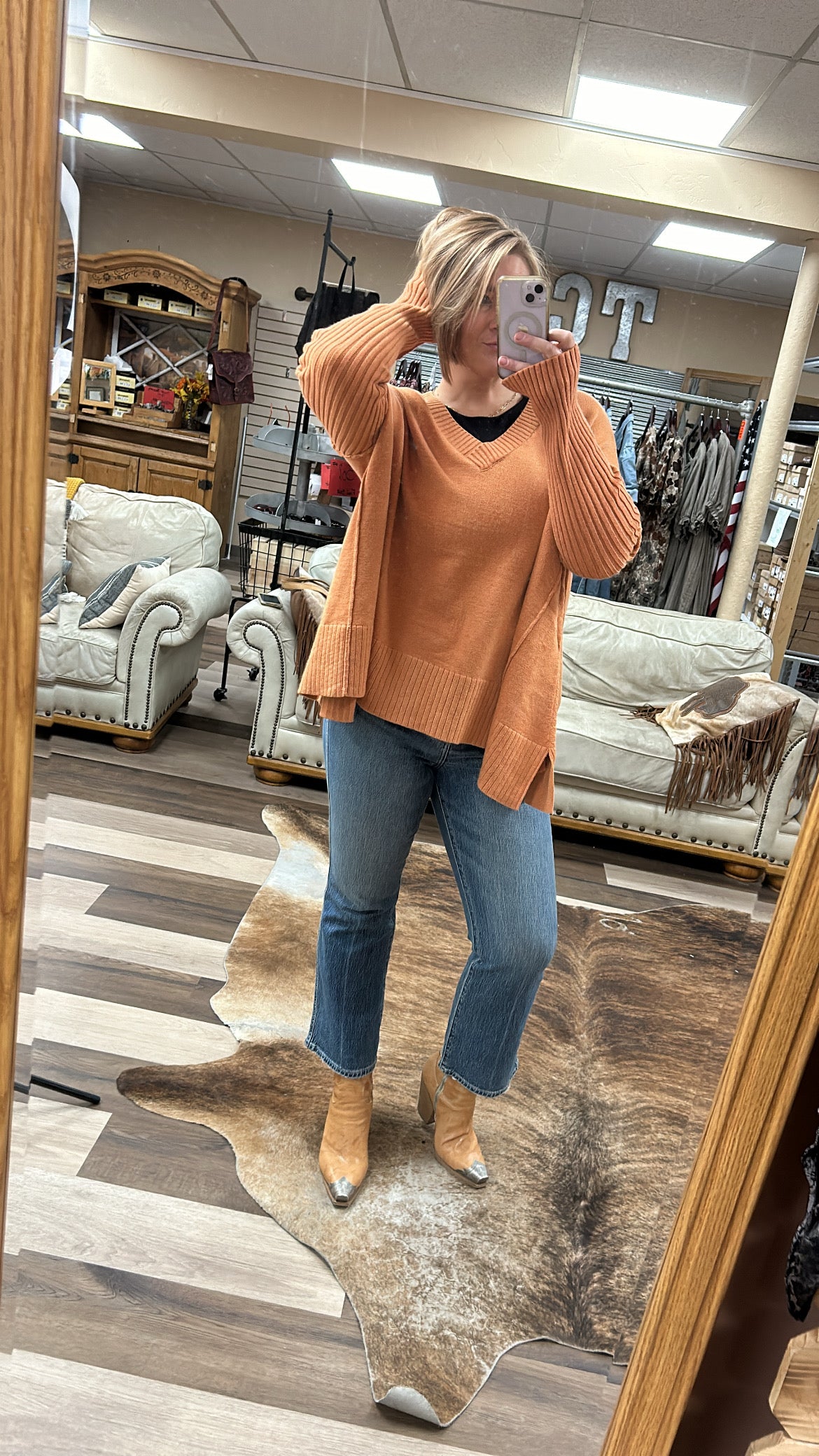 Orange Deep V Sweater Tunic