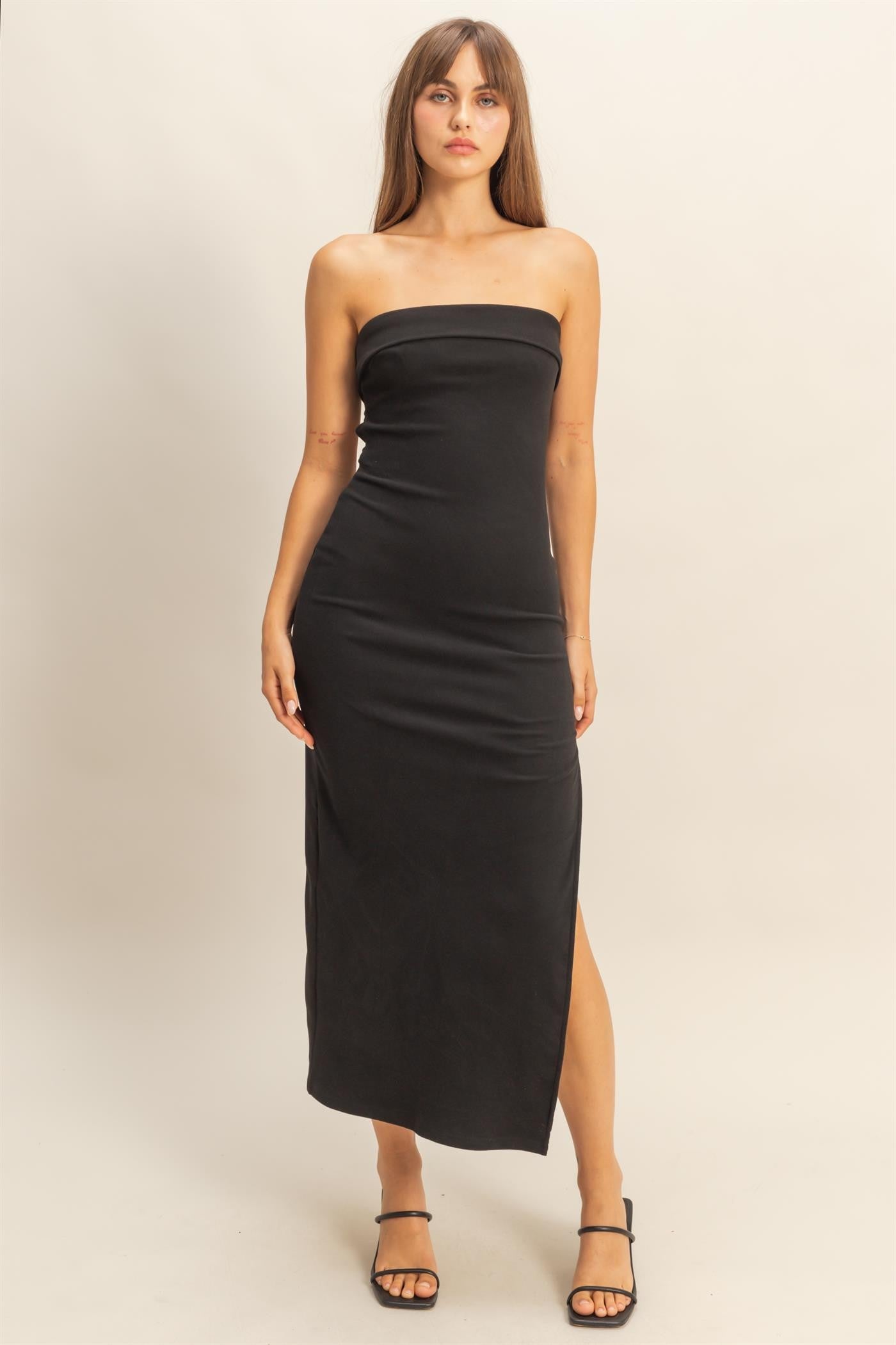 Sleek Strapless Bodycon Midi Dress