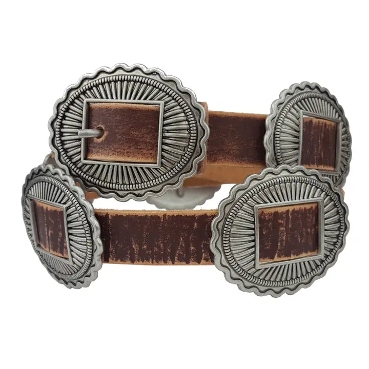 Western Genuine Distressed Leather Belt W. Packed Concho