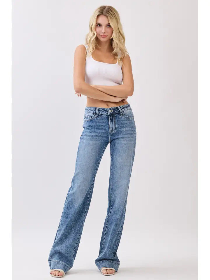 Petra Mid Rise Comfort Stretch Trouser Wide Leg Jeans