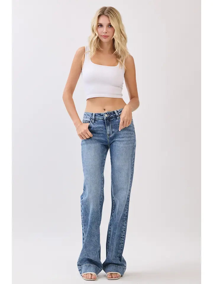 Petra Mid Rise Comfort Stretch Trouser Wide Leg Jeans