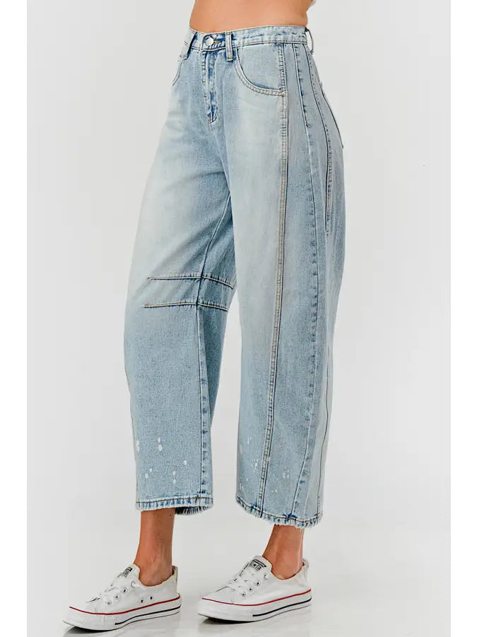 Baggy Mid Rise Barrel Denim Pants