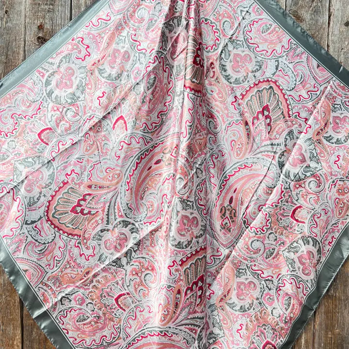 35X35" Pink & Grey Paisley Wild Rag/Scarf
