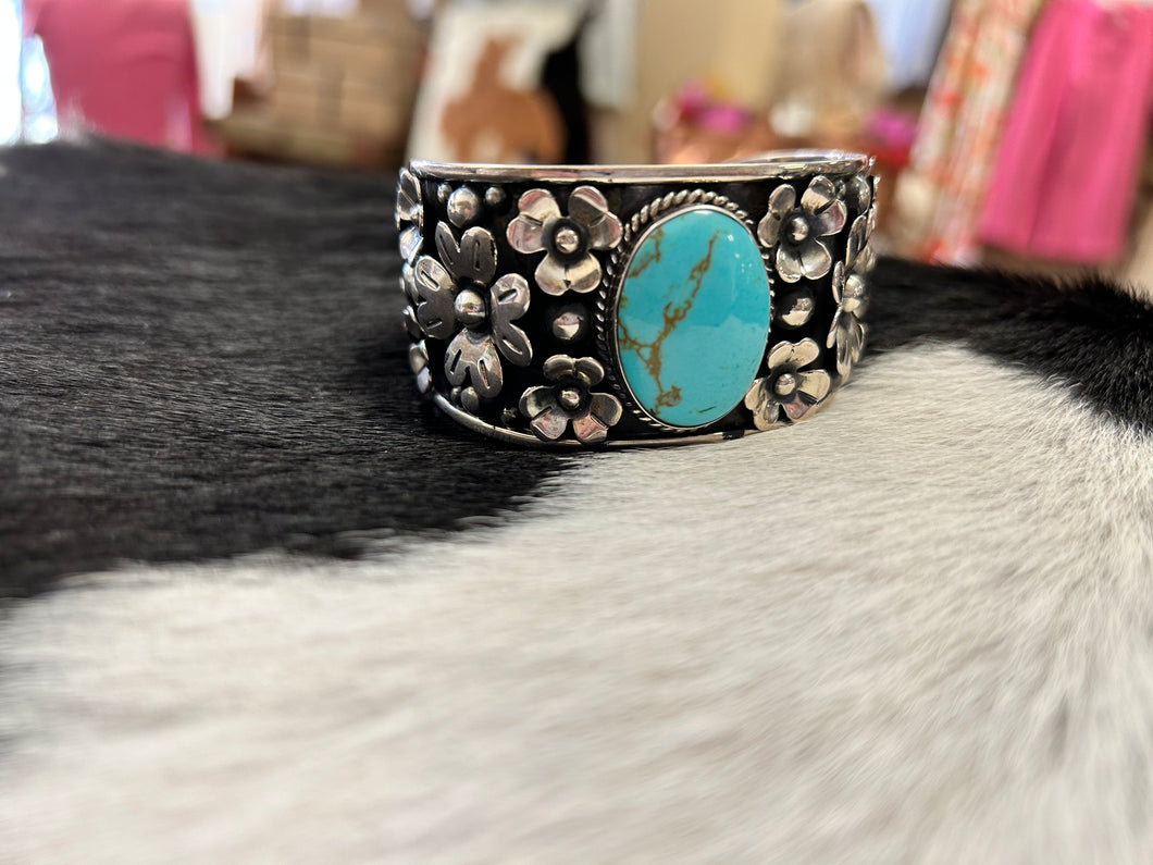 Flowers and Turquoise Cuff
