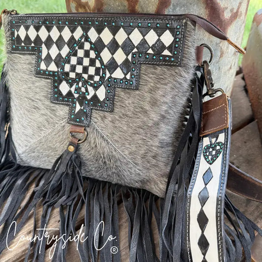 Checkered Spade Cowhide & Tooled Leather Purse - Limited Edition