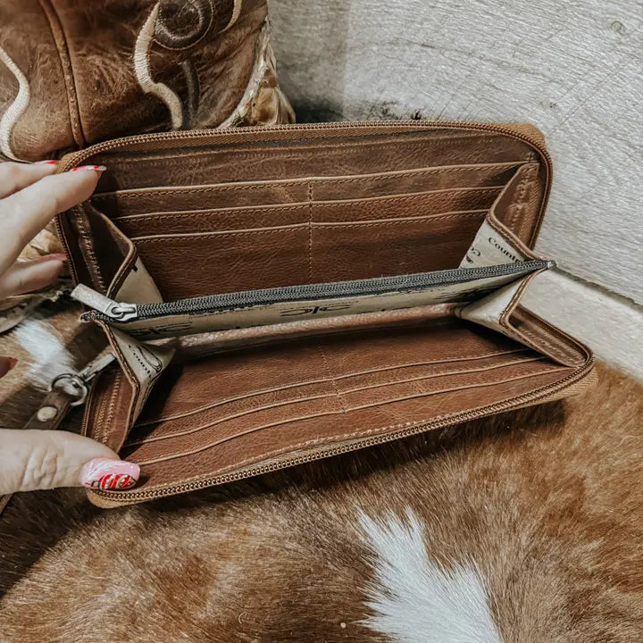 Checkered Cowhide Womens Wallet Wristlet Trendy