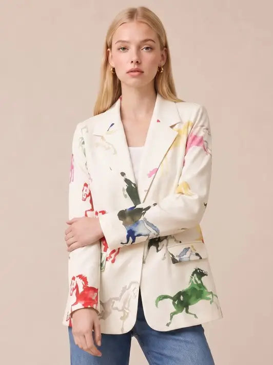 COLORFUL Horses Print Blazer