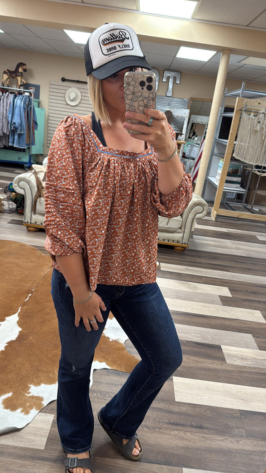 Floral Printed Square Neck Blouse