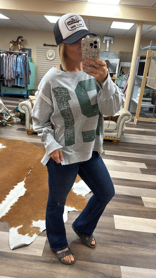 Faded Varsity Print Long Sleeve Pullover Top
