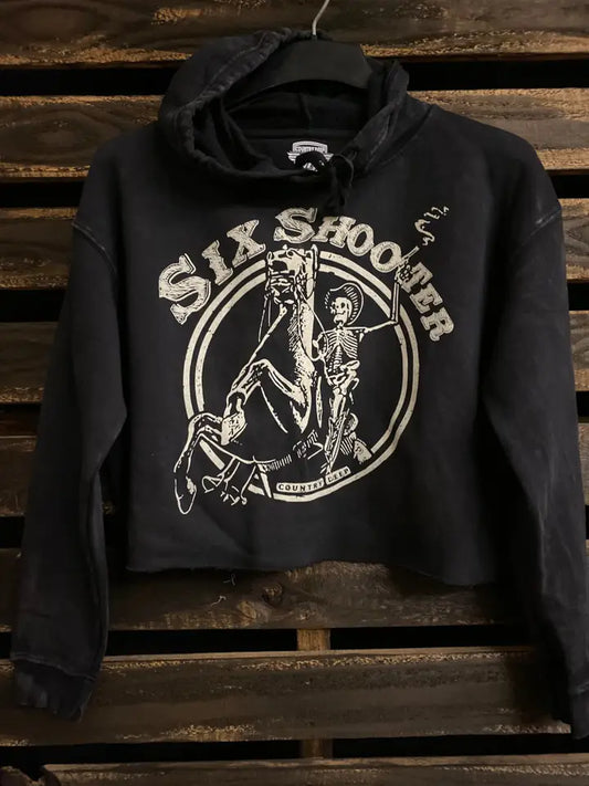Six Shooter Acid Wash Cropped Hooded Sweatshirt