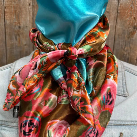 35X35" Blue and Pink Roses Wild Rag / Scarf