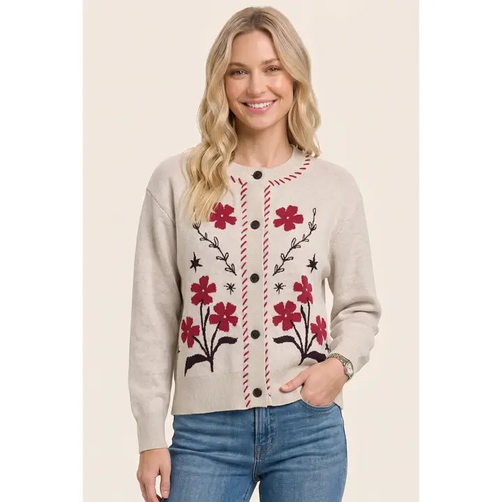 Floral Printed Button Down Sweater Cardigan