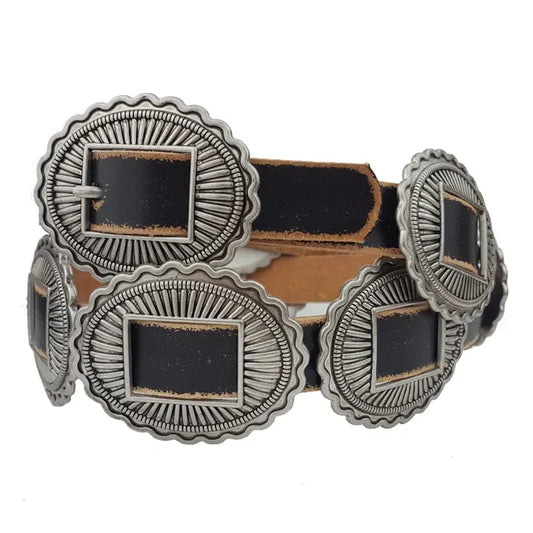 Western Genuine Distressed Leather Belt W. Packed Concho